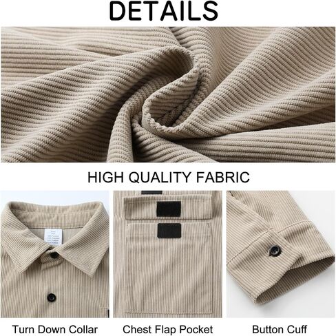 Sumolux Mens Corduroy Button Down Shirts Shacket Casual Long Sleeve Jacket Lightweight Work Shirts with Flap Pockets in Saudi Arabia