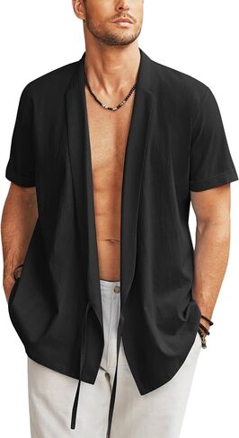 COOFANDY Men's Beach Kimono Shirt Cardigan Jacket Light Linen Short Sleeve Open Front Casual Shirts in Saudi Arabia