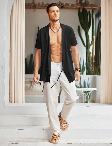 COOFANDY Men's Beach Kimono Shirt Cardigan Jacket Light Linen Short Sleeve Open Front Casual Shirts in Saudi Arabia