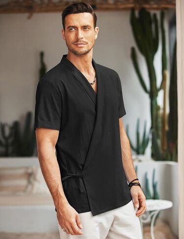 COOFANDY Men's Beach Kimono Shirt Cardigan Jacket Light Linen Short Sleeve Open Front Casual Shirts in Saudi Arabia