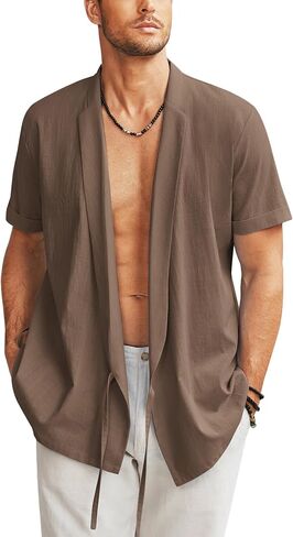 COOFANDY Men's Beach Kimono Shirt Cardigan Jacket Light Linen Short Sleeve Open Front Casual Shirts in Saudi Arabia