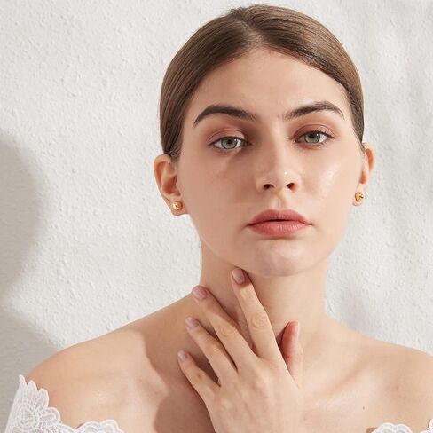 Jiamiaoi 18K White Gold Plated Polished Ball Stud Earrings Hypoallergenic Nickel Free Earrings 925 Sterling Silver Ball Earrings Simple Earrings Round Stud Earrings for Men Women in Kuwait