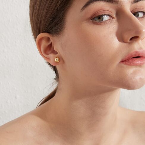 Jiamiaoi 18K White Gold Plated Polished Ball Stud Earrings Hypoallergenic Nickel Free Earrings 925 Sterling Silver Ball Earrings Simple Earrings Round Stud Earrings for Men Women in Kuwait