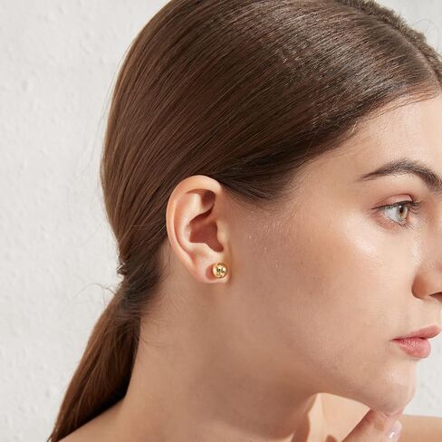 Jiamiaoi 18K White Gold Plated Polished Ball Stud Earrings Hypoallergenic Nickel Free Earrings 925 Sterling Silver Ball Earrings Simple Earrings Round Stud Earrings for Men Women in Kuwait