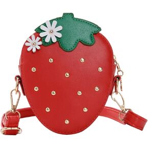 Mini Crossbody Shoulder Bag for Little Girls, Strawberry Shape Purse with Rivets Girls Kids Cute Coin Purse Wallet Handbag (Red)