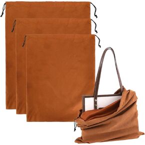 3 Pack Dust Bags for Handbags, Purse Dust Bags for Storage with Drawstring, 3 Sizes Suede Dust Cover Bag, Flannel Purse Storage Bag, Travel Storage Pouch for Handbags Shoes Boots