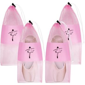 Pointe Shoe Bag - 4 Pcs Pink Dance Ballet Mesh Shoe Storage Bag Drawstring Dance Shoe Pouch Bag