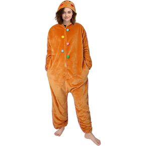 Christmas Onesie Gingerbread Man Costume, Christmas Pajamas for Women One Piece Cosplay Gingerbread Jumpsuit