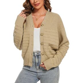 Women Fall Long Sleeve V Neck Cardigan Button Down Lightweight Cropped Cardigan Sweater Jackets