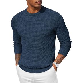 COOFANDY Men Dress Crewneck Sweater Pullover Knit Long Sleeve Casual Slim Fit Sweater
