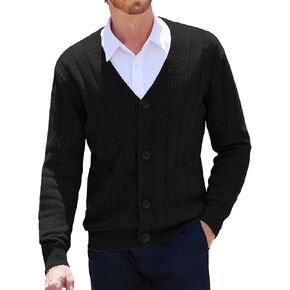 COOFANDY Men's Cardigan Sweater Cable Knit V Neck Button up Sweaters Ribbed Cardigan Sweater with Pockets