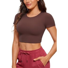 CRZ YOGA Womens Butterluxe Double Lined Short Sleeve Crop Tops Crew Neck Casual Workout T-Shirt Cute Basic Tee