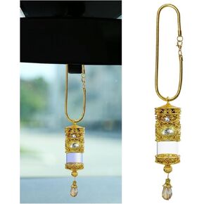 Hanging Car Air Freshener Diffuser, Refillable Essential Oils Empty Perfume Bottle, Alloy Car Aromatherapy Fragrance Perfume Pendant Bottle, Universal Car Interior Ornaments Decor (Gold)