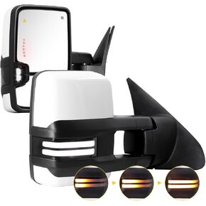 Switchback Towing Mirrors for 2007-2021 Tundra, 2008-2017 Sequoia with Dual State Light Turn Signal Light Power Glass Heated Arrow Running Light Blind Spot Monitoring Extendable Fold Pair Set (Smoke)