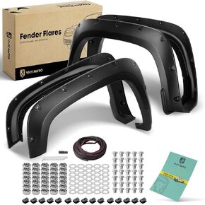 YHTAUTO Pocket Bolt-Riveted Style Fender Flares, Compatible with 2020-2024 Chevy Silverado 2500 HD/3500 HD, Set of 4, Black Wheel Flare Cover Protector