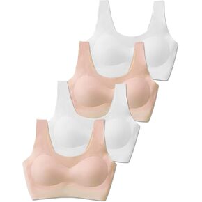 4 Pack Training Bras for Girls 10-16, Seamless Sports Bras with Removable Padding, Ultra Soft Comfort for Active Teens
