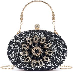Rhinestone Clutch Purses For Women Evening Sparkly Clutch Crystal Diamond Bag For Party Weddings Formal Prom(Black)
