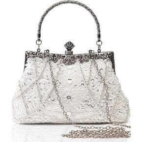 BABEYOND Evening Clutch Purses for Women - Vintage Evening Bag Accessories for Women Gatsby 1920s Beaded Sequin Pearl Clutch