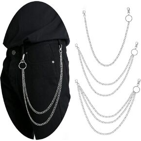 PHOGARY 3 Pieces Jeans Chains Wallet Chain Pants Chain, Silver Pocket Chain Hip Hop Rock Chains Punk Gothic Metal Belt Chain Biker Trouser Chain Accessory Jewelry Gift for Men/Women