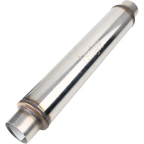 2.5" Inlet/Outlet Exhaust Muffler 2 1/2" Resonator Muffler 3.5" Round 18" Body Length 22" Overall Length Stainless Moderate Sound Universal Exhaust Muffler Resonator