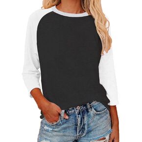 Womens 3/4 Sleeve Shirts Summer Crewneck T-Shirts Loose Basic Tops Cotton Blend Tops for Women