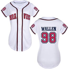 98 Baseball Jersey Shirt Women Fan Tshirts Country Vintage Jersey Button Down Short Sleeve Tops Active Shirts