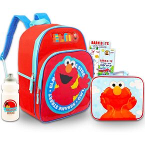 Sesame Street Backpack with Lunch Box for Kids - Bundle with 16" Sesame Street Backpack, Elmo Lunch Bag, Water Bottle, Stickers, More | Sesame Street School Bag Set