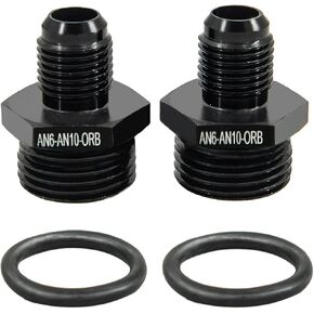 6AN Flare to 8AN ORB Male O-ring Boss Fuel Pump Rail Adapter Fitting Aluminum Black 2Pcs