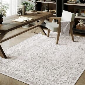 Vintage Area Rug 8x10 Indoor Bedroom Rug Taupe Medallion Washable Living Room Carpet Retro Accent Throw Rug Distressed Rug for Office Dining Room Nursery