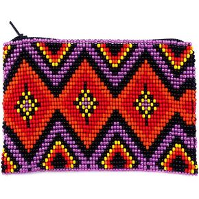 Native American Inspired Diamond Pattern Czech Glass Seed Beaded Coin Purse Zipper Pouch - Womens Fashion Handmade Bags Tribal Travel Accessories (Turquoise)