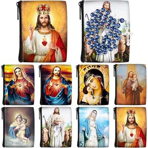 Windyun 8 Pcs Catholic Rosary Pouch 3.5'' x 2.8'' Coin Purse Rosary Holder Rosary Beads Bag with Zipper for Prayer Storage(Religious)