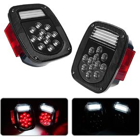 LED BAR Tail Lights, Smoke Square Brake Taillights for Jeep Wrangler TJ YJ CJ-5 CJ-7 1979-2006, Stop Turn Signal Reverse License Plate lamp w/Side Marker Light Assembly, 2PCS