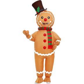 Inflatable Costume for Adult Christmas Gingerbread Halloween Blow Up Costumes Gingerbread Man for Women Funny Cosplay Party (Men Gingerbread)