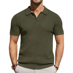 COOFANDY Mens Knit Polos Slim Fit Business Short Sleeve Polo Sweaters Casual Summer Ribbed Collared Polo Pullover
