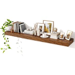 Axeman Floating Shelves for Wall, Rustic Wood Wall Mounted Shelves for Bathroom, Bedroom, Kitchen, Hanging Bookshelves for Home Wall Decor Living Room, 55 inch Set of 1, Rustic Brown
