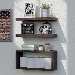 RICHER HOUSE White Floating Shelves Set of 3, Modern Bathroom Shelves Wall Mounted Shelves for Wall Decor, Over Toilet White Wall Shelves for Bathroom Bedroom, Living Room, Kitchen - White