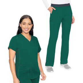 Med Couture Scrub Set for Women, 11 Pockets with V-Neck Scrub Top MC7459 and Comfortable Scrub Pants, MC7739, Hunter Green - M Top/M Pant