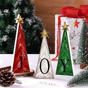 YUJUN 4 PCS Christmas Tree Wooden Decoration with Small Gold Stars Winter Farmhouse Tiered Tray Standing Trees Accents Wood Tree Snow Signs for Christmas Kitchen Home Tabletop Party Decoration Supplie