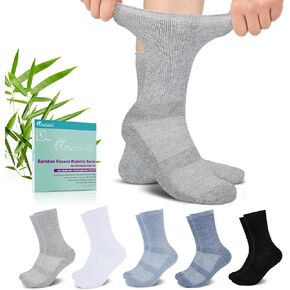 Diabetic Crew Socks for Men Women,Bamboo Viscose Non-Binding Socks with Seamless Toe,Loose Top Wide Socks 6-9 9-12