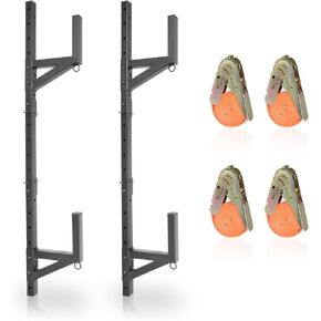 Adjustable Trailer Ladder Rack, Heavy Duty Side Mount with 4 Ratchet Straps, Fit for Open and Enclosed Trailer Side Walls - Carry 2 Ladders