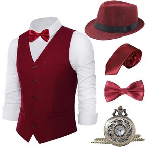 BABEYOND 1920s Mens Gatsby Gangster Vest Costume Accessories Set Fedora Hat