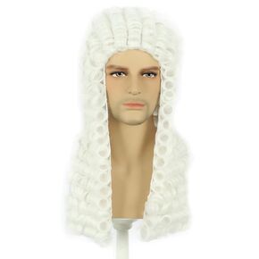 karlery George Washington Wig Judge Colonial Wig Man Long Curly White Wig Halloween Costume Cosplay Wig