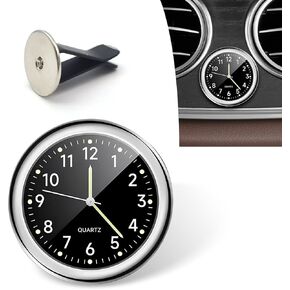 1 PC Car Air Conditioner Outlet Quartz Clock, 1.5" Alloy Round Vehicle High Precision Clear Indication Luminous Clock with Clip, Car Clock Accessories, for Boats Trucks SUVs Cars (Black)