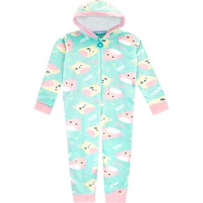Squishmallows Girls' Onesie Hooded Fleece All In One Nightwear For Kids