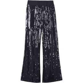 WELAKEN Girls Sequin Flare Pants Sparkle Elastic Waist Dance Pants with Pockets in Kuwait