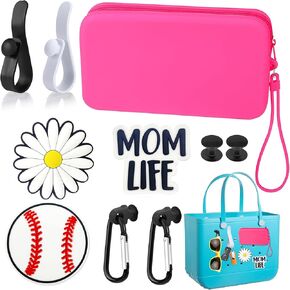 Phone Holder for Bogg Bag Silicone Phone Holder with 7PCS Charm Insert Accessories for Bogg Bag Beach Bag Phone Holder Fits All Cellphone Accessories Set for Beach Tote Bags (Pink)