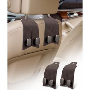 Purse Hook for Car, Car Hooks for Headrest Car Seat Hooks Purse Hanger for Car 100% Metal & Premium Leather 2025 Latest Car Organization Accessories for Bags, Purses, Phones etc (Black 4Pcs)