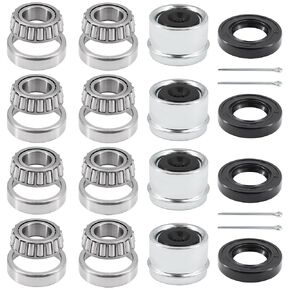 30205 Trailer Bearings kit,TC Seal(30x52x10mm),with OD 52mm Dust Cover and Cotter Pin for 25mm Axles Trailer Wheel Hub Kit(4 Sets)