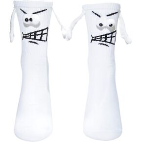 Magnetic Holding Hands Socks with 3D Eyes - Funny Crazy Goofy Silly Gag Gift for Women Men Teen Slipper Socks