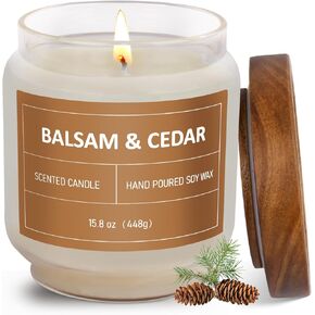 Balsam & Cedar Scented Candle, 15.8oz Large Pine Candle for Home Scented, Christmas Candle, Natural Soy Candle Aromatherapy Candle, Gift for Christmas